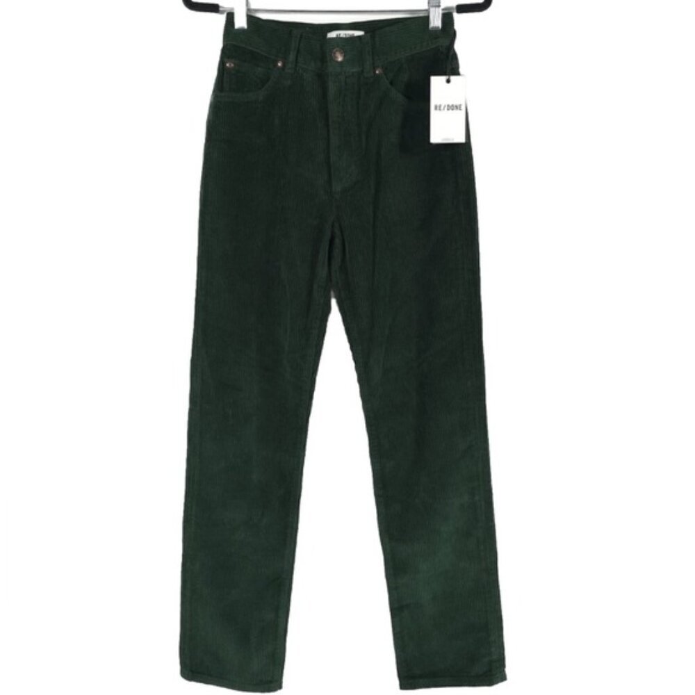 NWT RE/DONE HighRise 70s Cigarette Corduroy Pants Evergreen Straight Leg Size 24